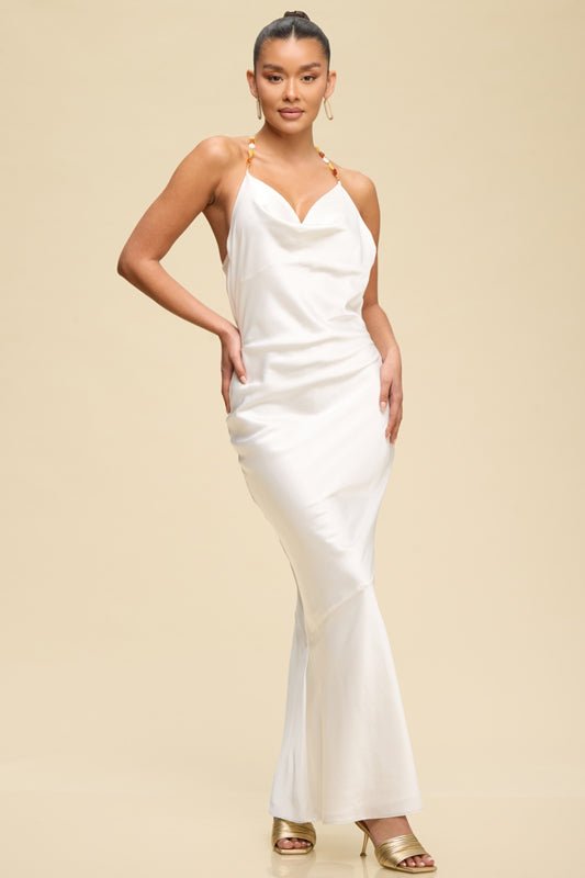 Paloma Draped Chain-Detail Maxi Dress — White | Dressed Showroom - Dressed.
