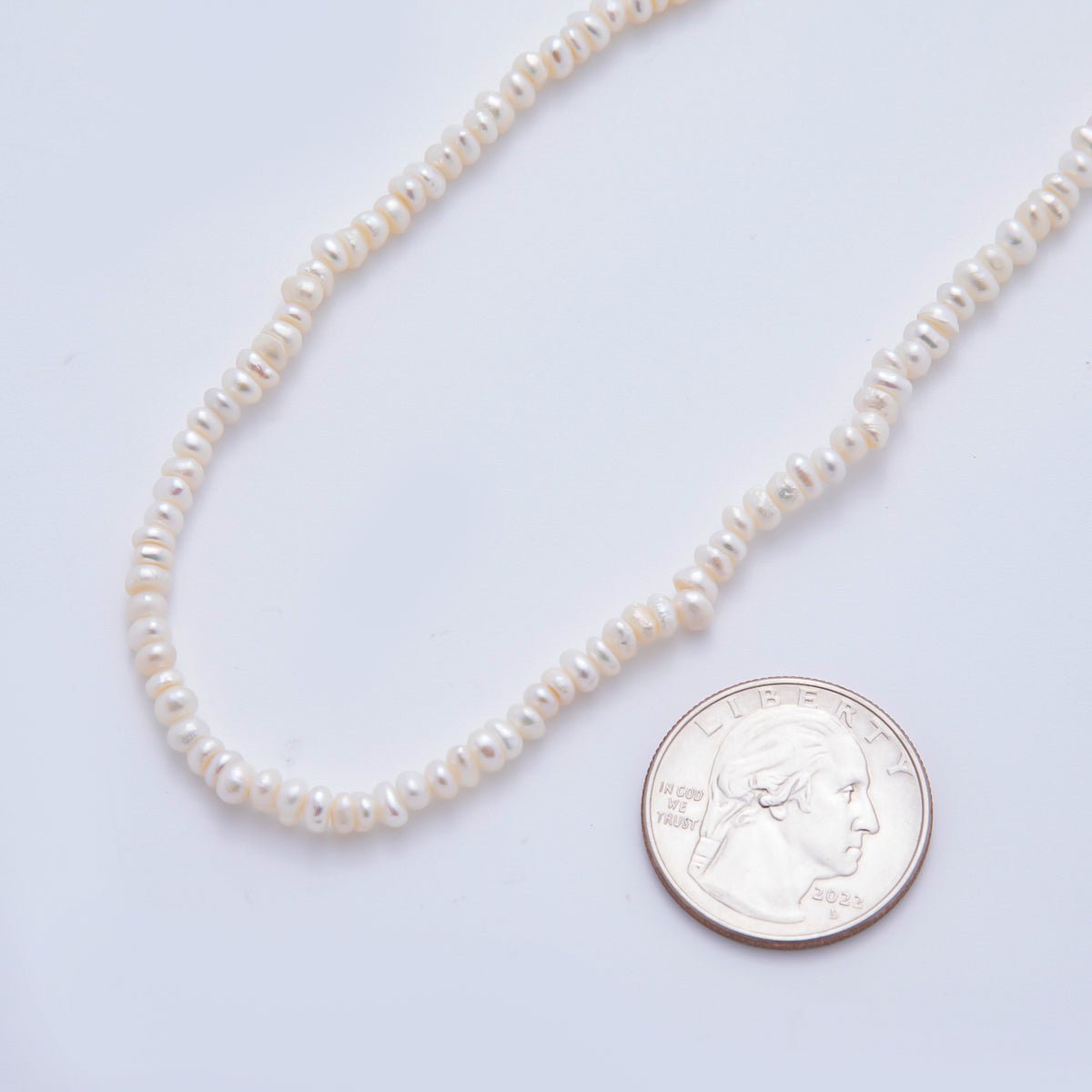 18K Gold Filled 4mm Dainty Rice Seed Freshwater Pearl Necklace 14.9 Inches long | WA-A3475 - Dressed.