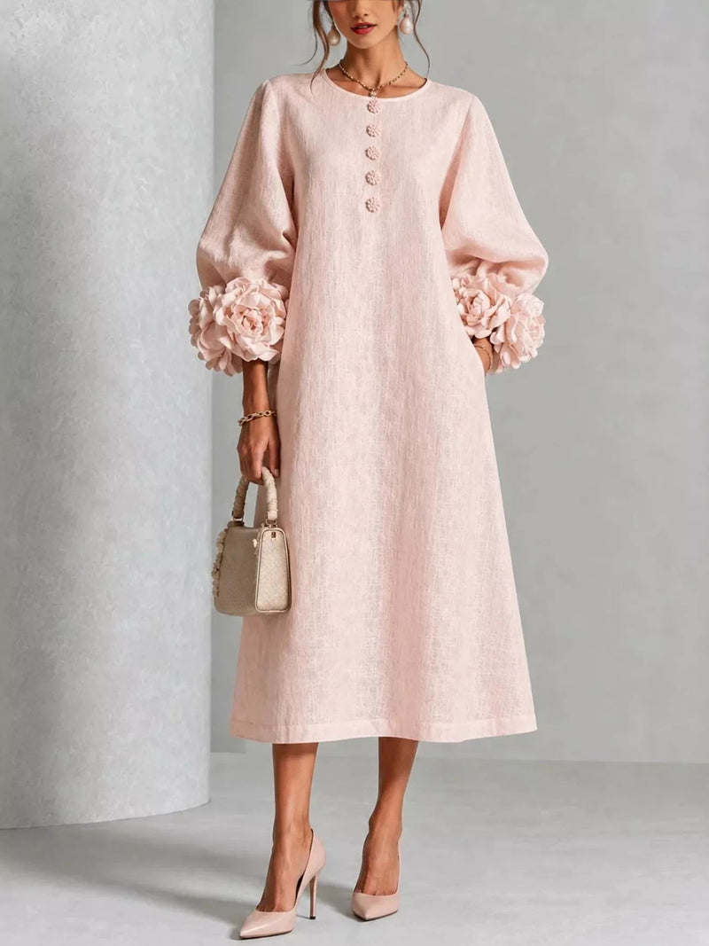 3D Floral Round Neck Midi Dress — Multiple Colors • Inclusive Sizing | Trendsi - Dressed.