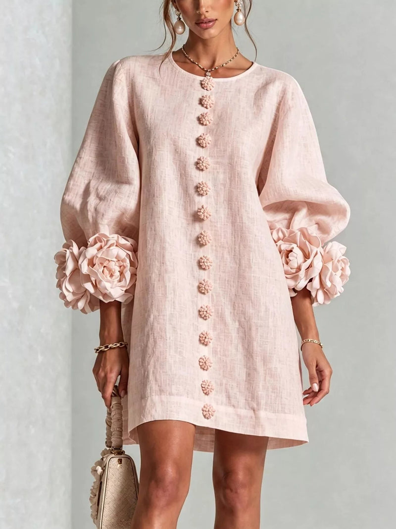 3D Floral Round Neck Mini Dress — Multiple Colors • Inclusive Sizing | Trendsi - Dressed.