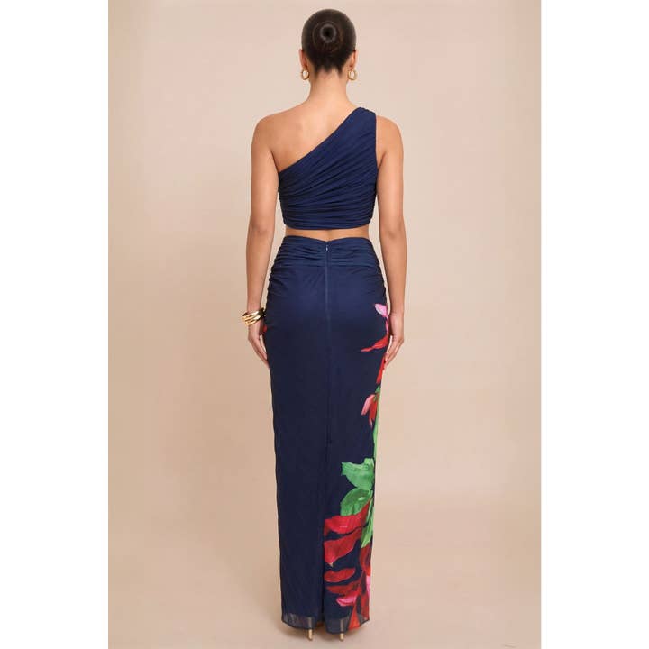 Luxxel Lily Stream pleated skirt set in Navy Multi