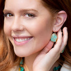 Agave Genuine Blue Turquoise and Golden Drop Earrings - Dressed.