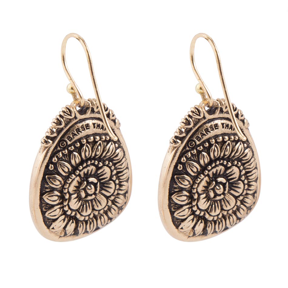 Agave Genuine Blue Turquoise and Golden Drop Earrings - Dressed.