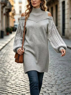 Amara Cold-Shoulder Cable-Knit Turtleneck Sweater - Dressed.