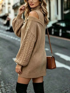 Amara Cold-Shoulder Cable-Knit Turtleneck Sweater - Dressed.