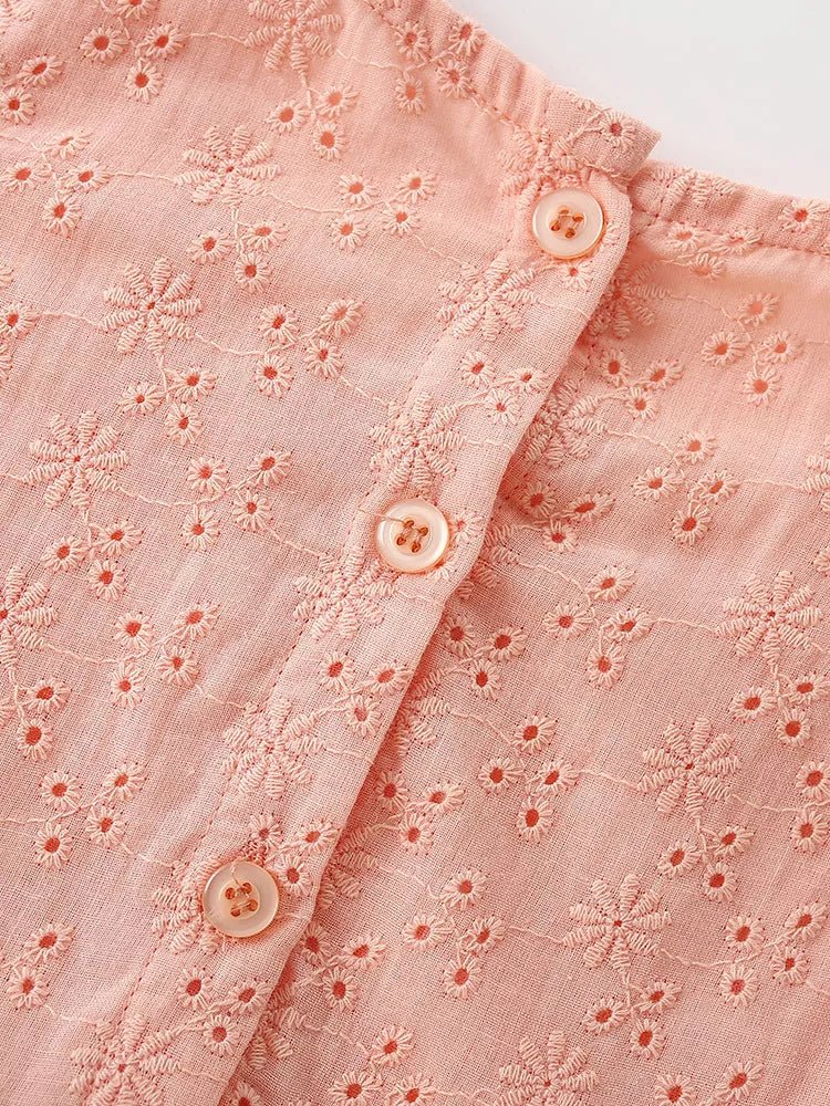 Amélie Eyelet Flutter-Sleeve Dress — Pale Blush - Dressed.