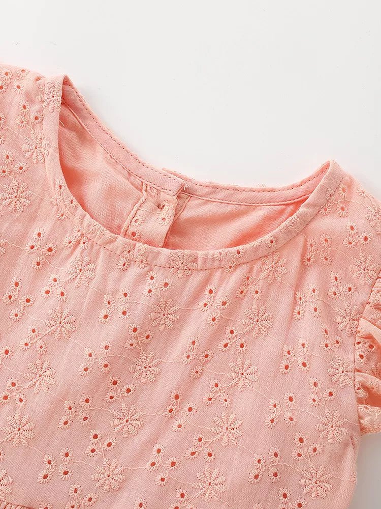 Amélie Eyelet Flutter-Sleeve Dress — Pale Blush - Dressed.