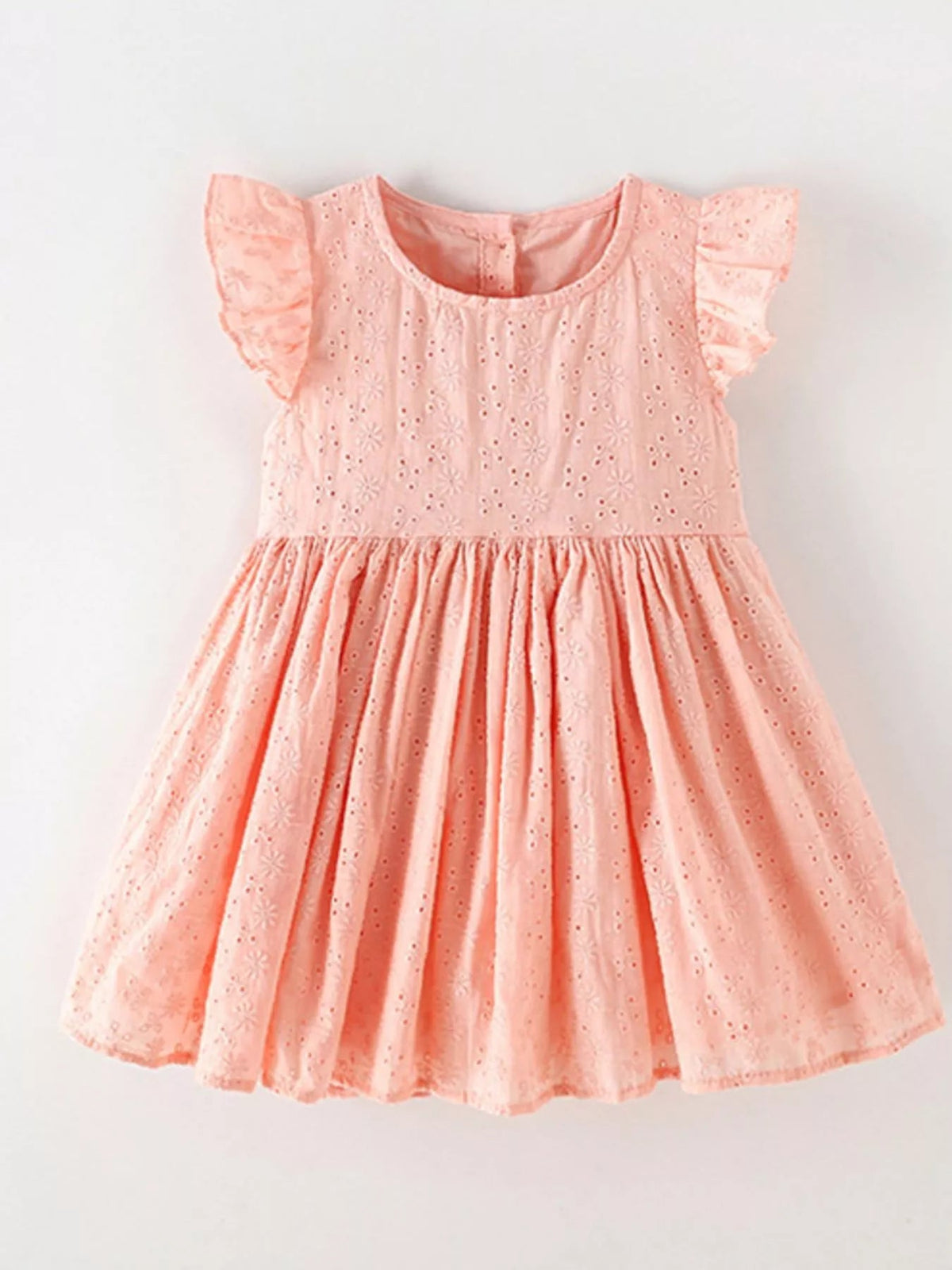 Amélie Eyelet Flutter-Sleeve Dress — Pale Blush - Dressed.