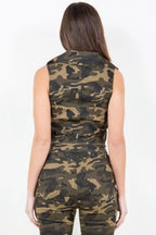 American Bazi Zip Up Camo Crop Denim Vest - Dressed.