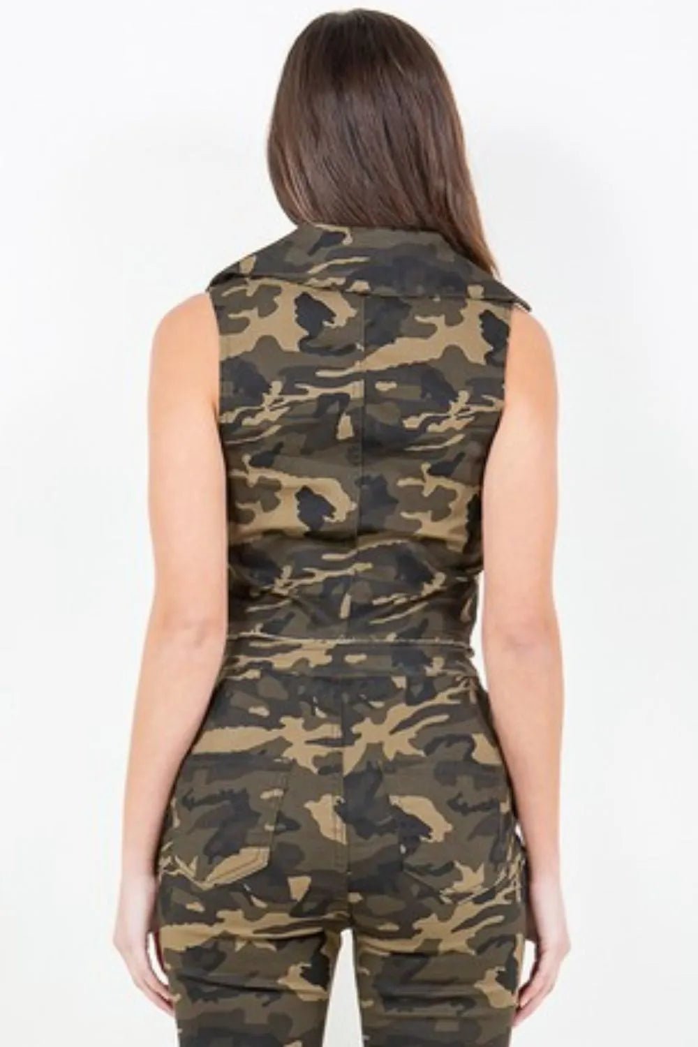 American Bazi Zip Up Camo Crop Denim Vest - Dressed.