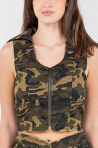 American Bazi Zip Up Camo Crop Denim Vest - Dressed.