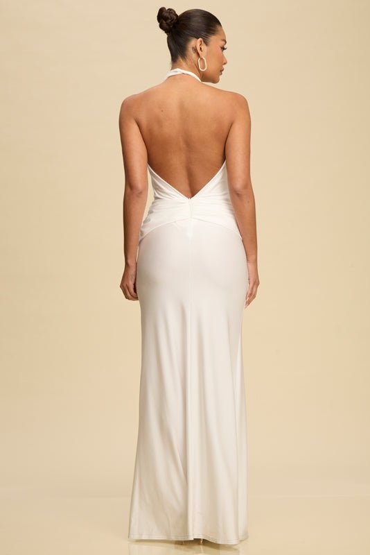 Aurelia Gold-Accent Halter Gown — White | Dressed Showroom - Dressed.