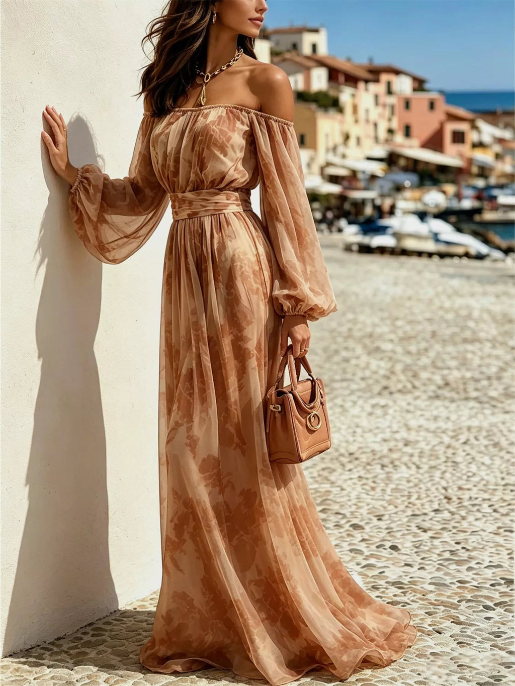 Aurelia Off-Shoulder Balloon-Sleeve Maxi Dress - Dressed.