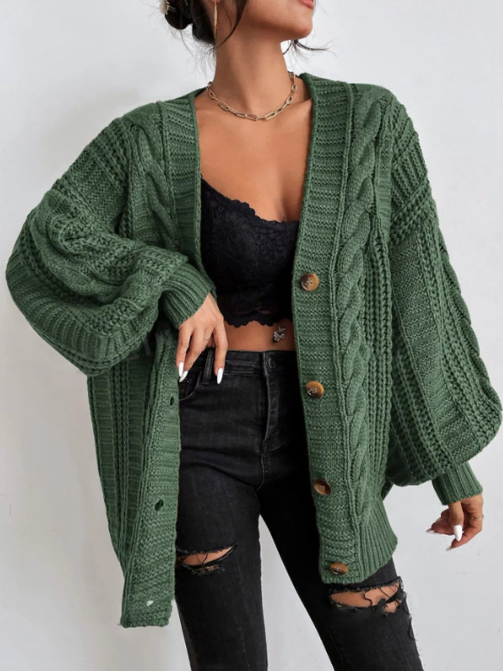 Avery Oversized Cable-Knit Cardigan - Dressed.
