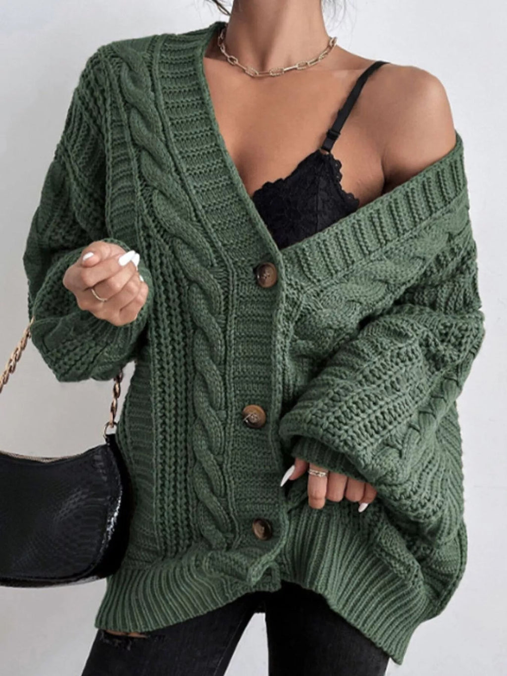 Avery Oversized Cable-Knit Cardigan - Dressed.