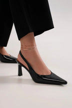 Beast Fashion Faux Leather Point Toe Slingback Pumps - Dressed.
