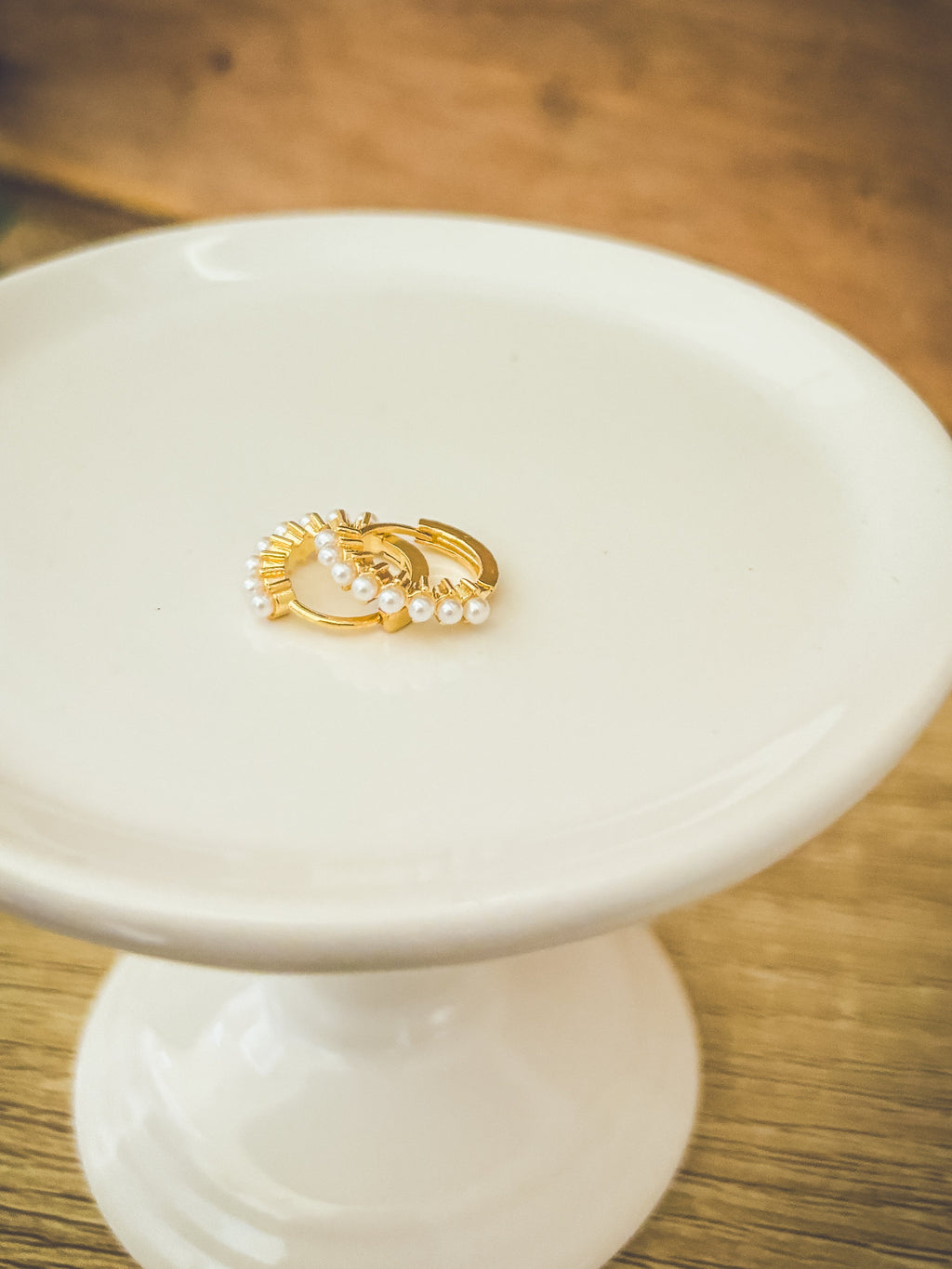 Beautiful Dainty Pearl and Gold or Silver Huggie Earrings - Dressed.