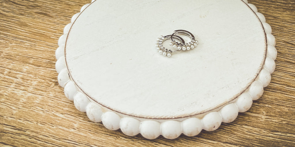 Beautiful Dainty Pearl and Gold or Silver Huggie Earrings - Dressed.