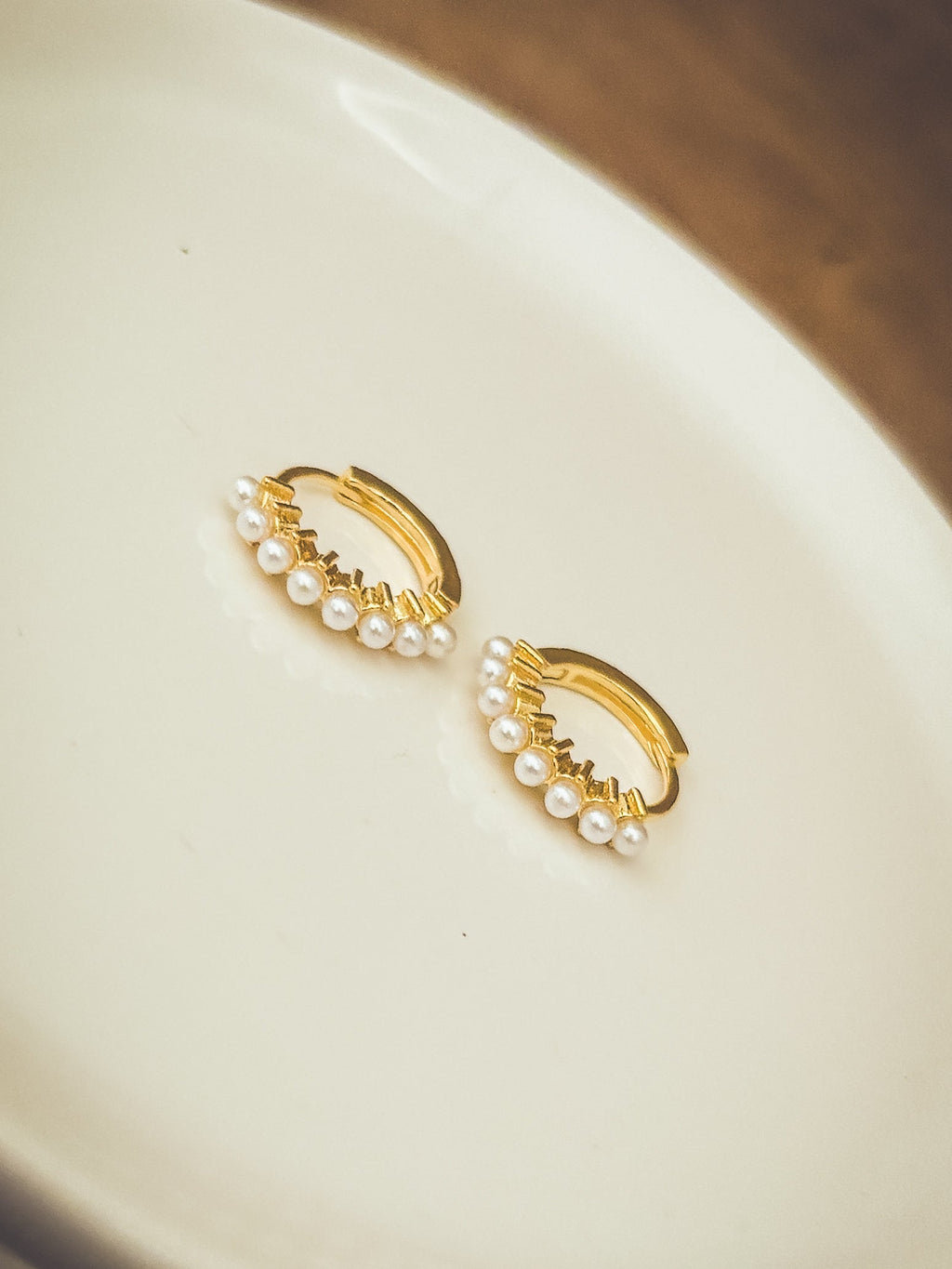 Beautiful Dainty Pearl and Gold or Silver Huggie Earrings - Dressed.