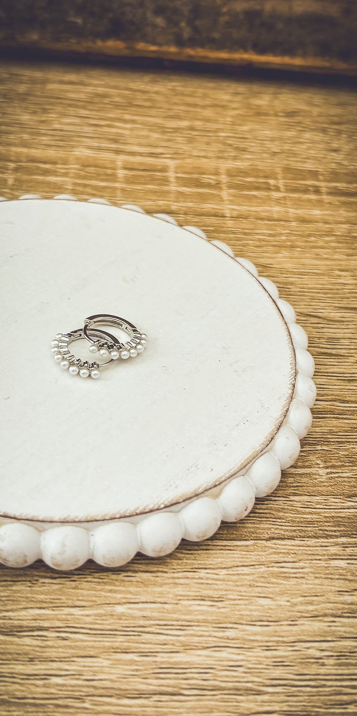 Beautiful Dainty Pearl and Gold or Silver Huggie Earrings - Dressed.