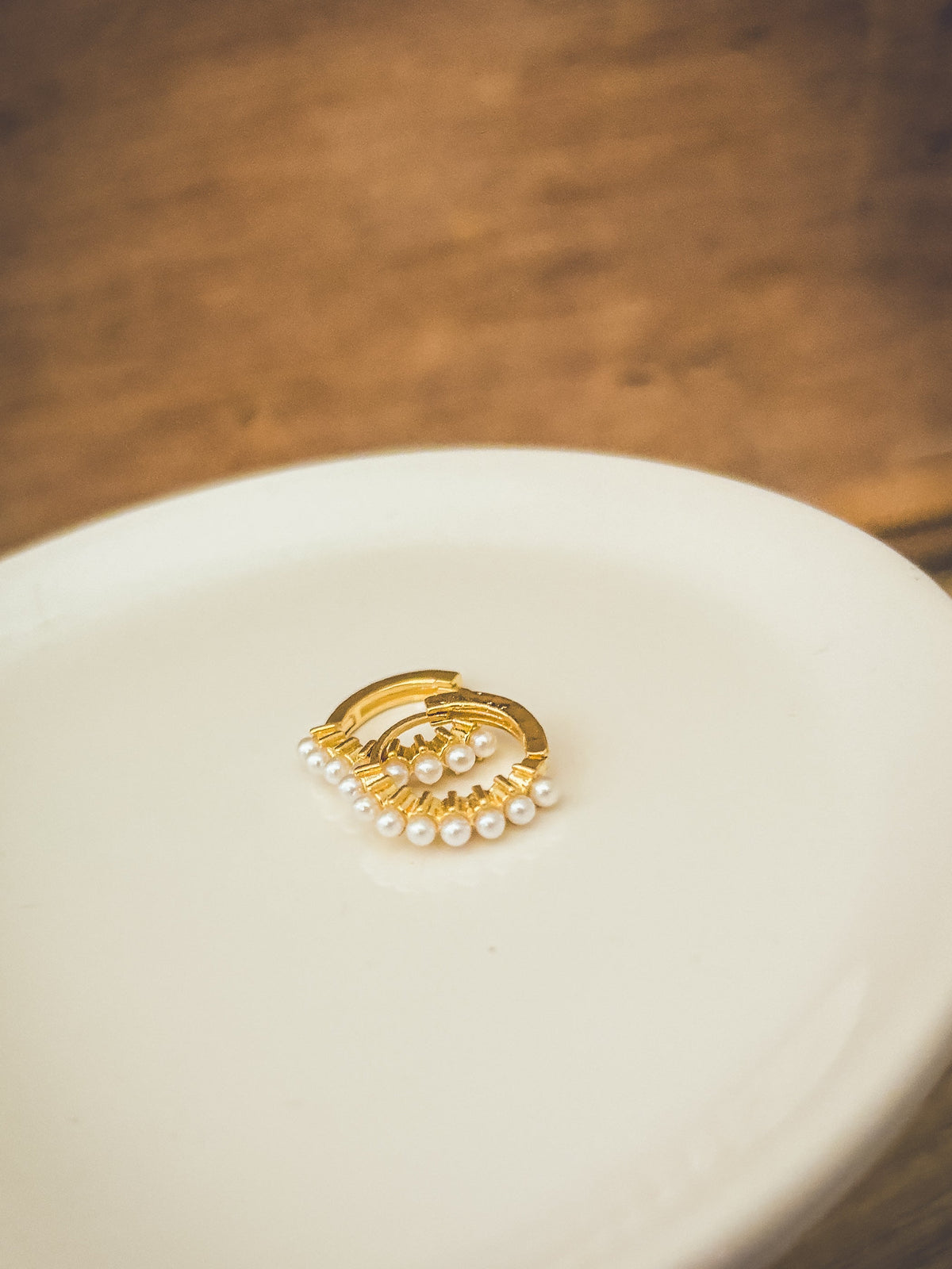 Beautiful Dainty Pearl and Gold or Silver Huggie Earrings - Dressed.