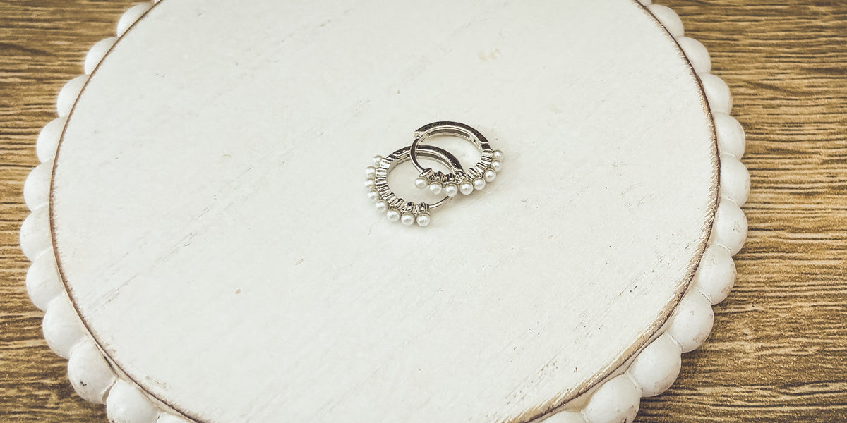 Beautiful Dainty Pearl and Gold or Silver Huggie Earrings - Dressed.