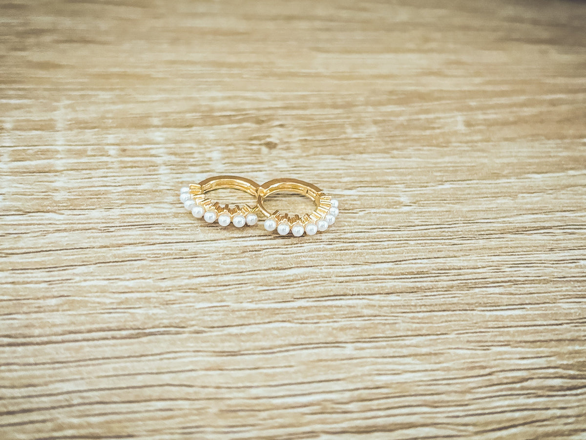 Beautiful Dainty Pearl and Gold or Silver Huggie Earrings - Dressed.