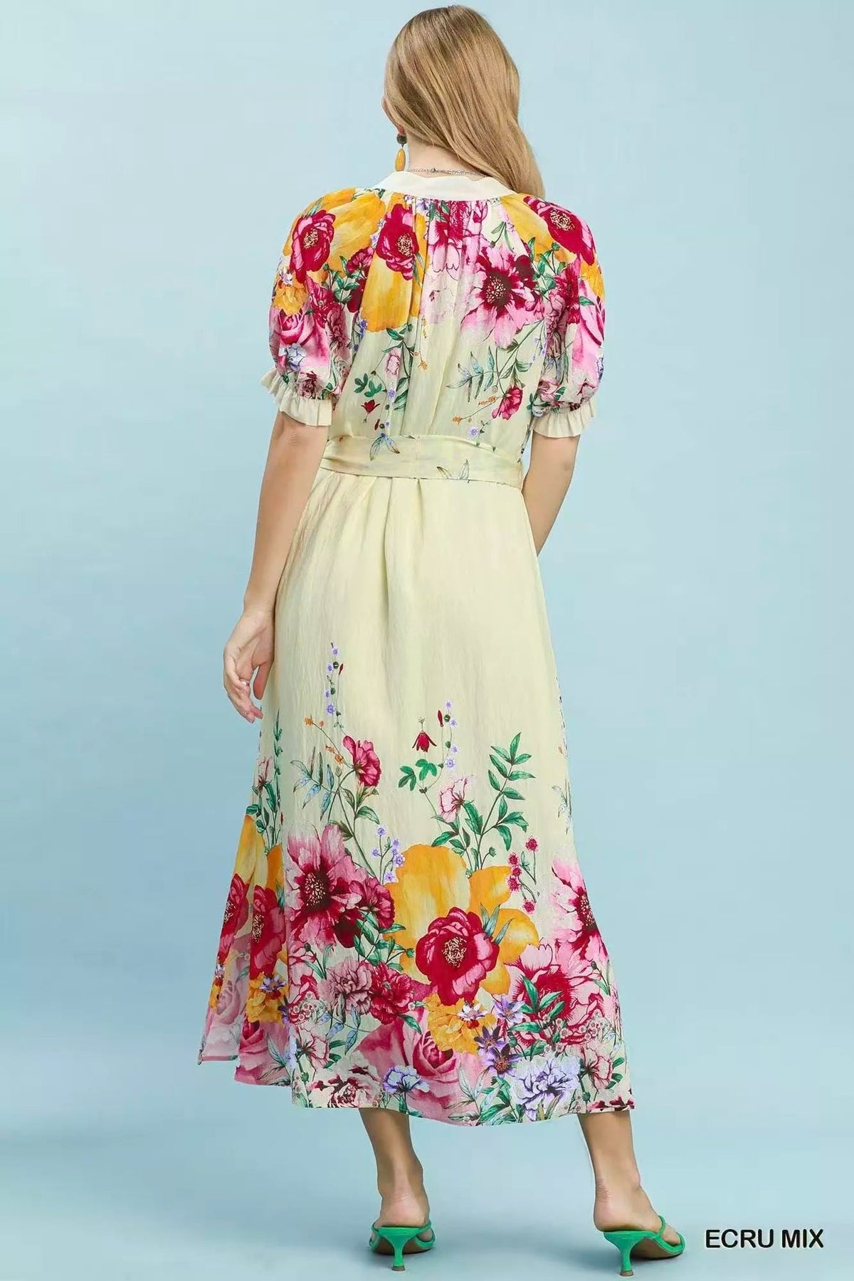 Bellevue Floral-Border Belted Midi Dress — Ecru Mix - Dressed.
