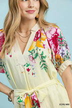 Bellevue Floral-Border Belted Midi Dress — Ecru Mix - Dressed.