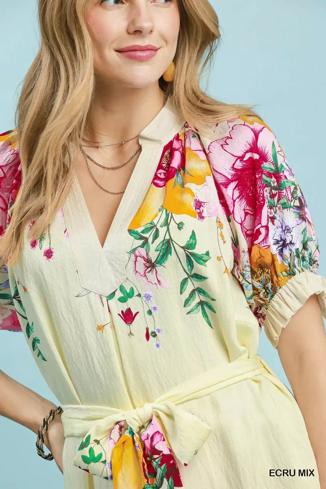Bellevue Floral-Border Belted Midi Dress — Ecru Mix - Dressed.