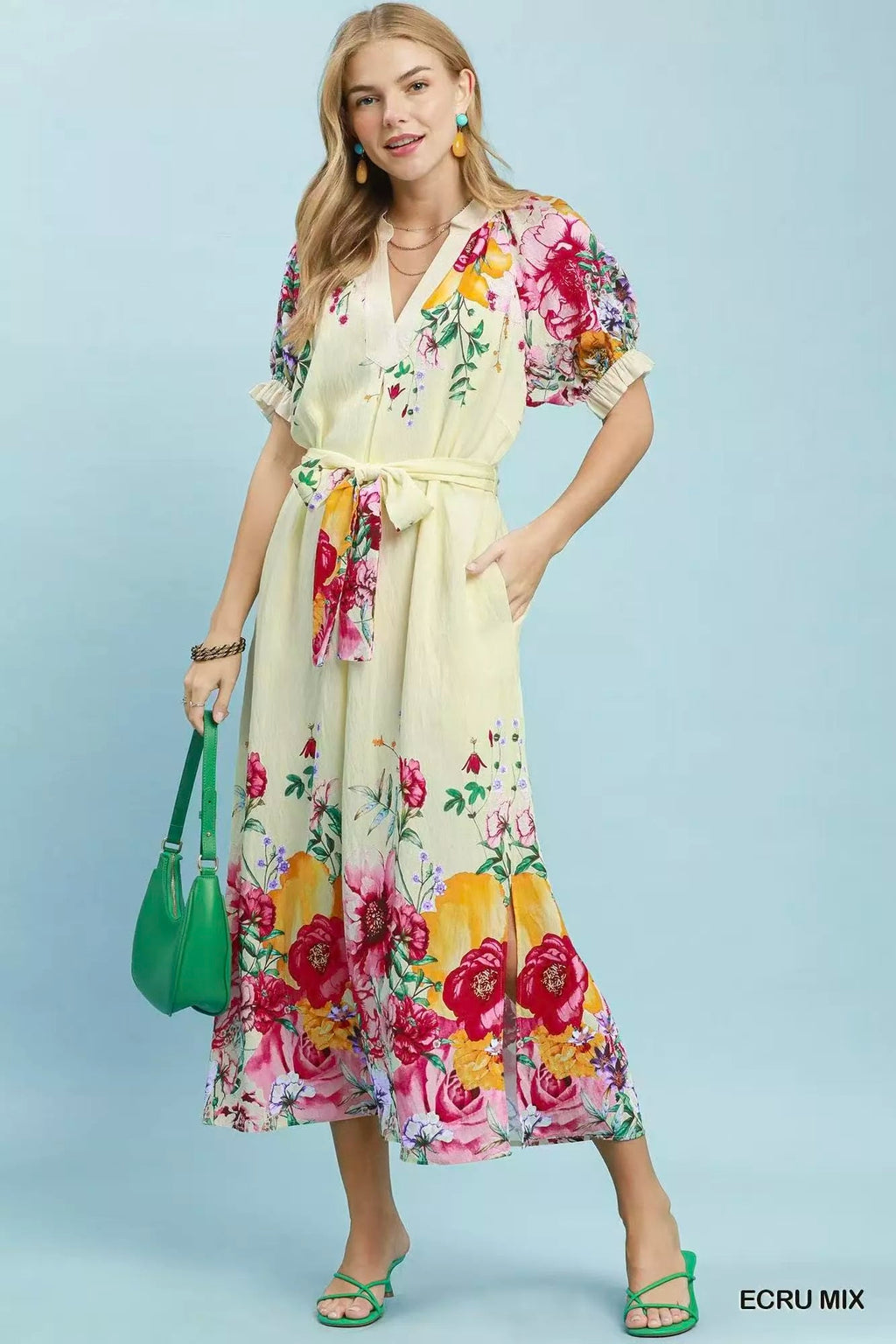 Bellevue Floral-Border Belted Midi Dress — Ecru Mix - Dressed.