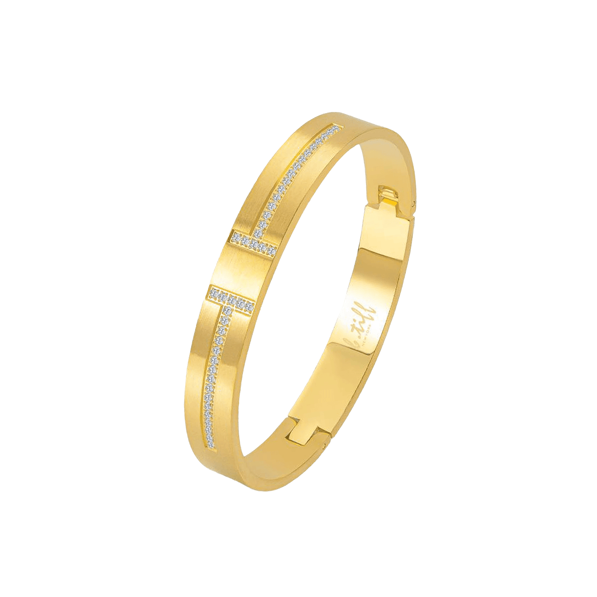 BG107G B.Tiff Pavé Harmony Gold Bangle Bracelet - Dressed.