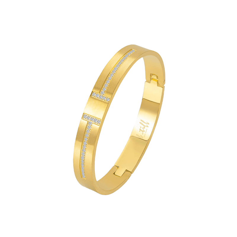 BG107G B.Tiff Pavé Harmony Gold Bangle Bracelet - Dressed.