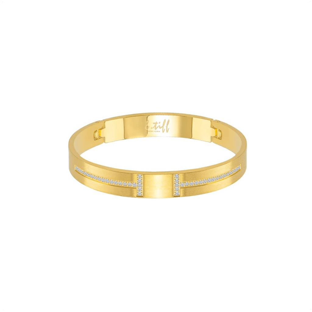 BG107G B.Tiff Pavé Harmony Gold Bangle Bracelet - Dressed.