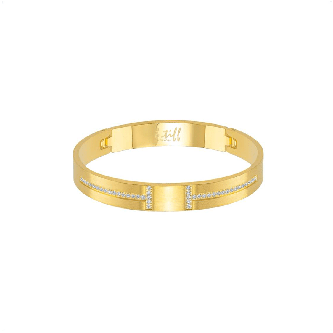 BG107G B.Tiff Pavé Harmony Gold Bangle Bracelet - Dressed.