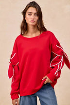 BiBi Bow Detail Sleeves Fleece Sweatshirt - Dressed.