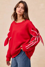BiBi Bow Detail Sleeves Fleece Sweatshirt - Dressed.