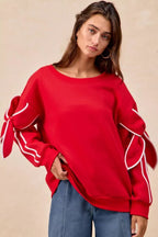 BiBi Bow Detail Sleeves Fleece Sweatshirt - Dressed.