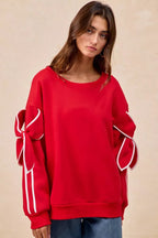 BiBi Bow Detail Sleeves Fleece Sweatshirt - Dressed.