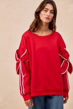 BiBi Bow Detail Sleeves Fleece Sweatshirt - Dressed.
