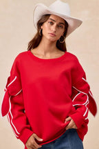 BiBi Bow Detail Sleeves Fleece Sweatshirt - Dressed.