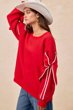 BiBi Bow Detail Sleeves Fleece Sweatshirt - Dressed.