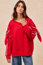 BiBi Bow Detail Sleeves Fleece Sweatshirt - Dressed.