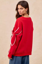 BiBi Bow Detail Sleeves Fleece Sweatshirt - Dressed.