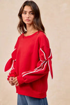 BiBi Bow Detail Sleeves Fleece Sweatshirt - Dressed.