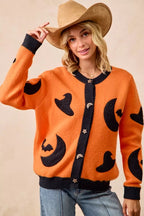 BiBi Halloween Witch Hat Moon Bat Artwork Cardigan - Dressed.