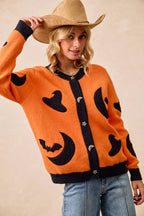 BiBi Halloween Witch Hat Moon Bat Artwork Cardigan - Dressed.