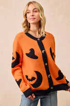 BiBi Halloween Witch Hat Moon Bat Artwork Cardigan - Dressed.