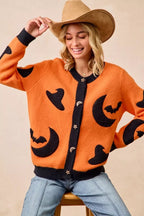 BiBi Halloween Witch Hat Moon Bat Artwork Cardigan - Dressed.