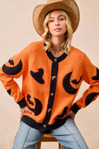 BiBi Halloween Witch Hat Moon Bat Artwork Cardigan - Dressed.